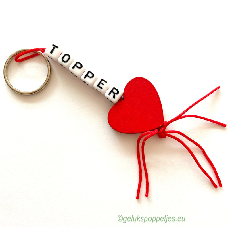 Sleutelhanger topper met gelukpoppetje houten hartje