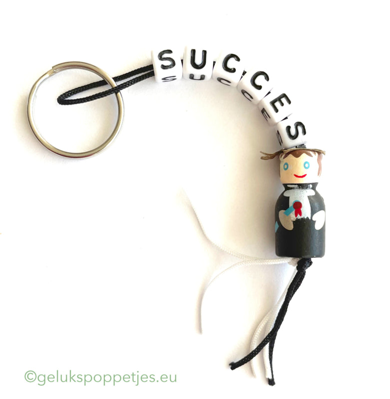 Sleutelhanger succes met gelukspoppetje professor