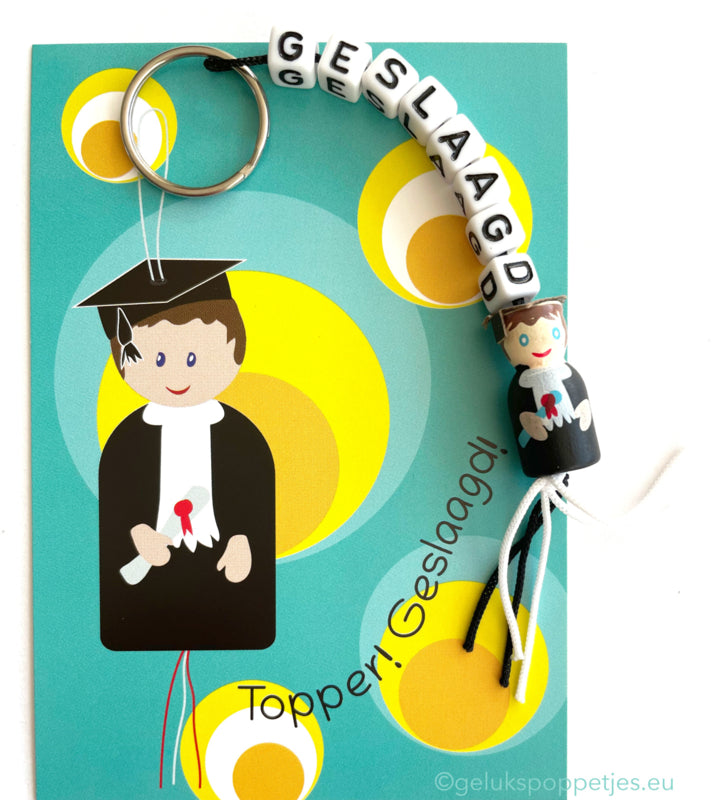 Sleutelhanger geslaagd  met gelukspoppetje professor