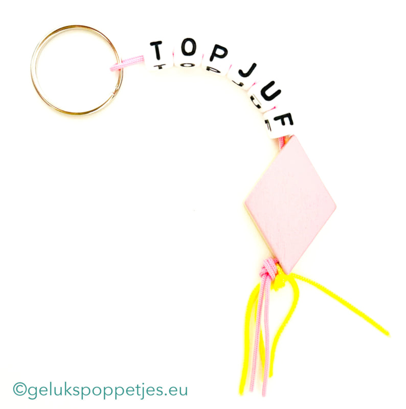 Sleutelhanger top juf met gelukspoppetje spekje