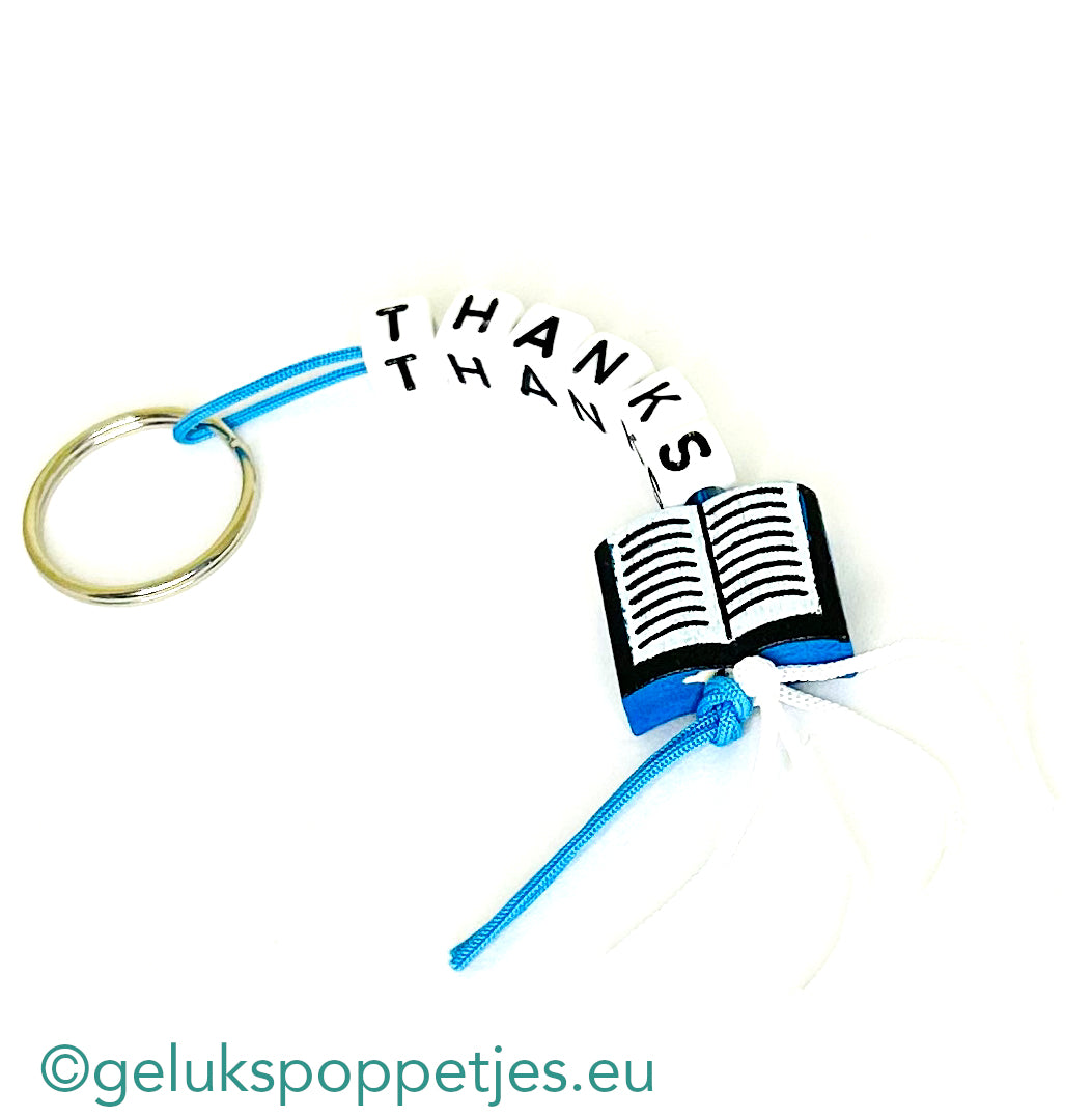 Sleutelhanger thanks met gelukspoppetje boekje