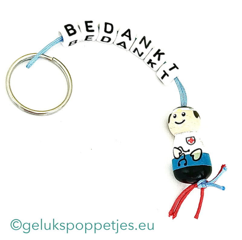 Sleutelhanger bedankt met gelukspoppetje dokter