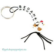Bedankt sleutelhanger met gelukspoppetje kip