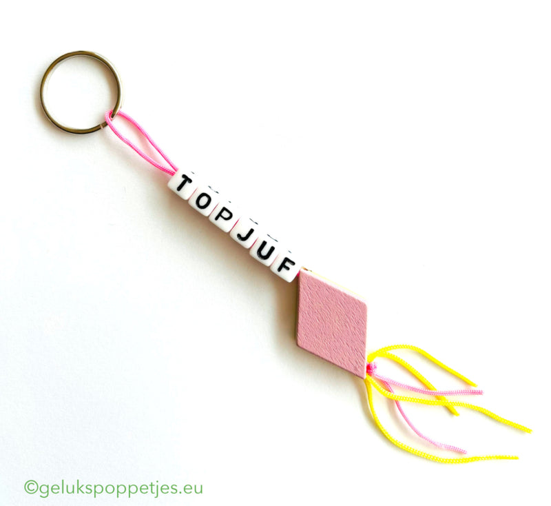 Sleutelhanger top juf met gelukspoppetje spekje