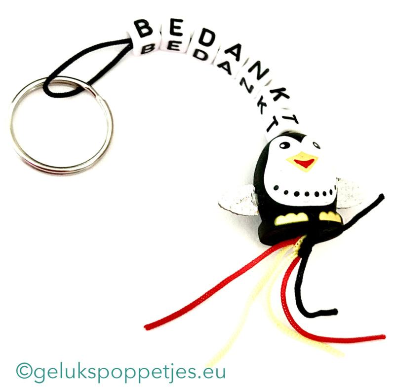 Sleutelhanger bedankt met gelukspoppetje pinguin